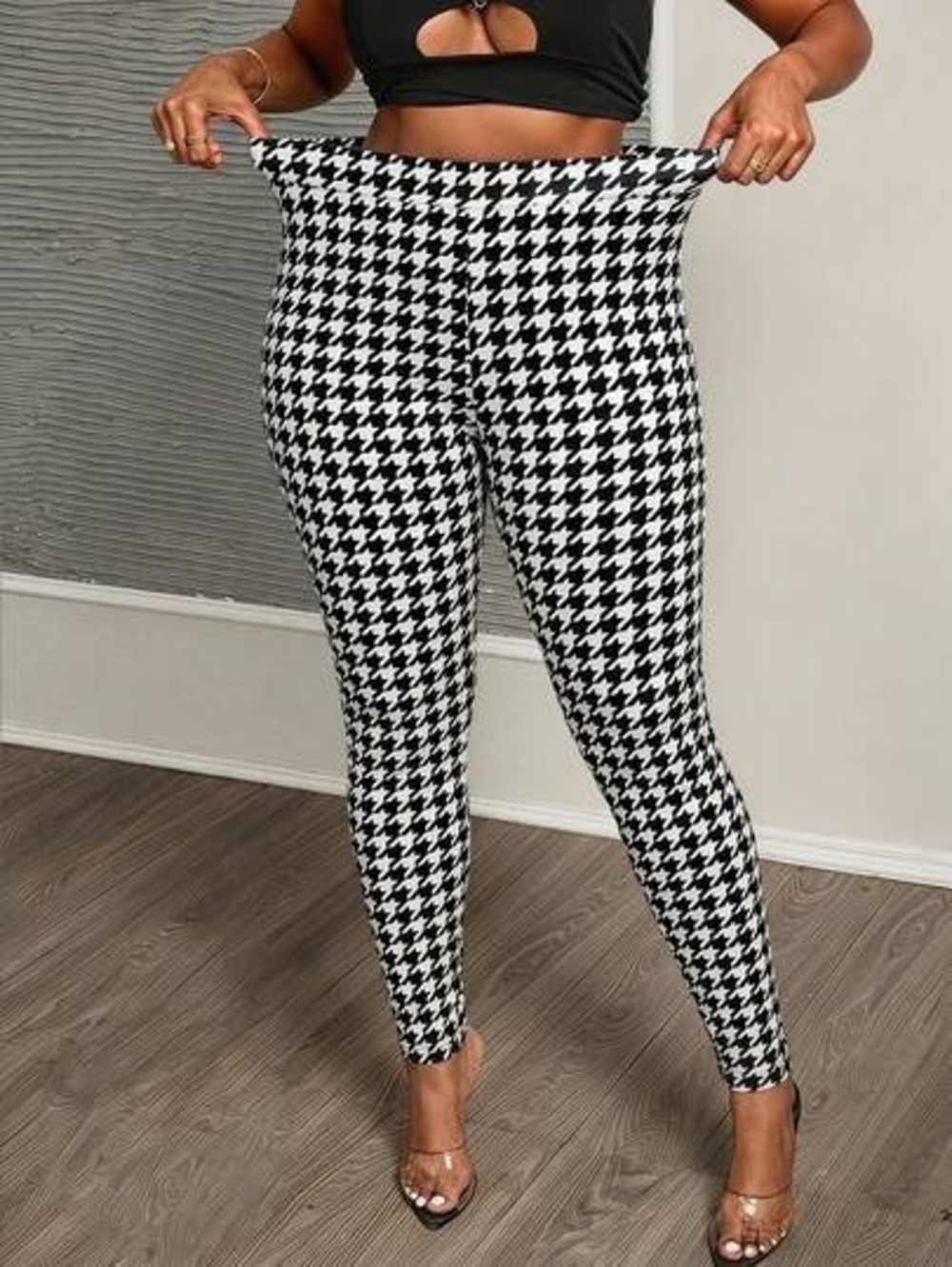 Black & White Dress Pants Houndstooth High-Rise Stretch Size Medium